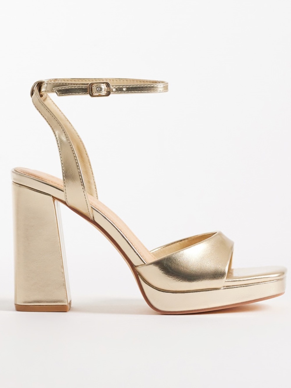 ASOS Seqwl Metallic Gold Platform Block Heel Sandals with Ankle Strap